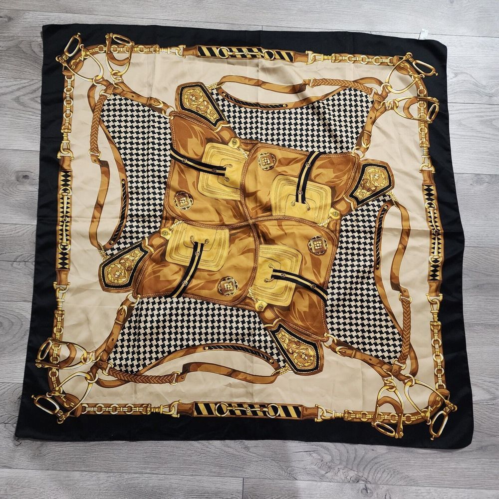 ELENA MIRO PAISLEY ZEBRA PRINT BROWN Black SQUARE scarf  35" x34" Made In Italy‎